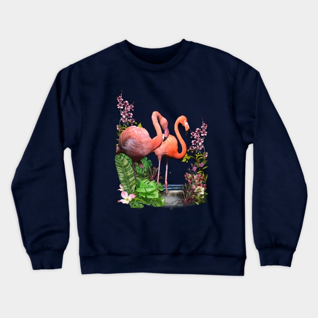 Pink Flowers & Flamingos Crewneck Sweatshirt by Nadine8May